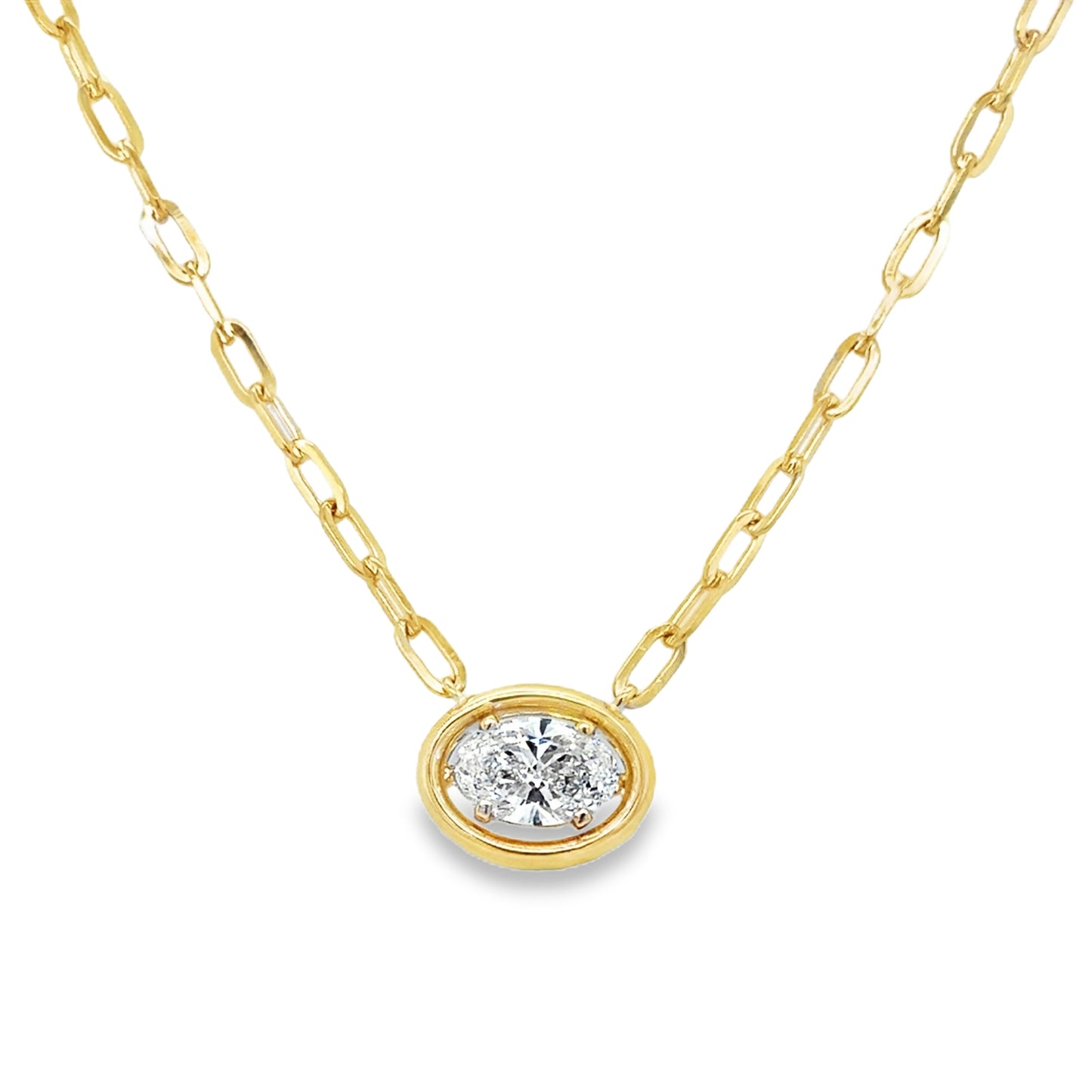 9ct Yellow Gold Open East-West Oval Cut Cultured Diamond Pendant 1.09ct