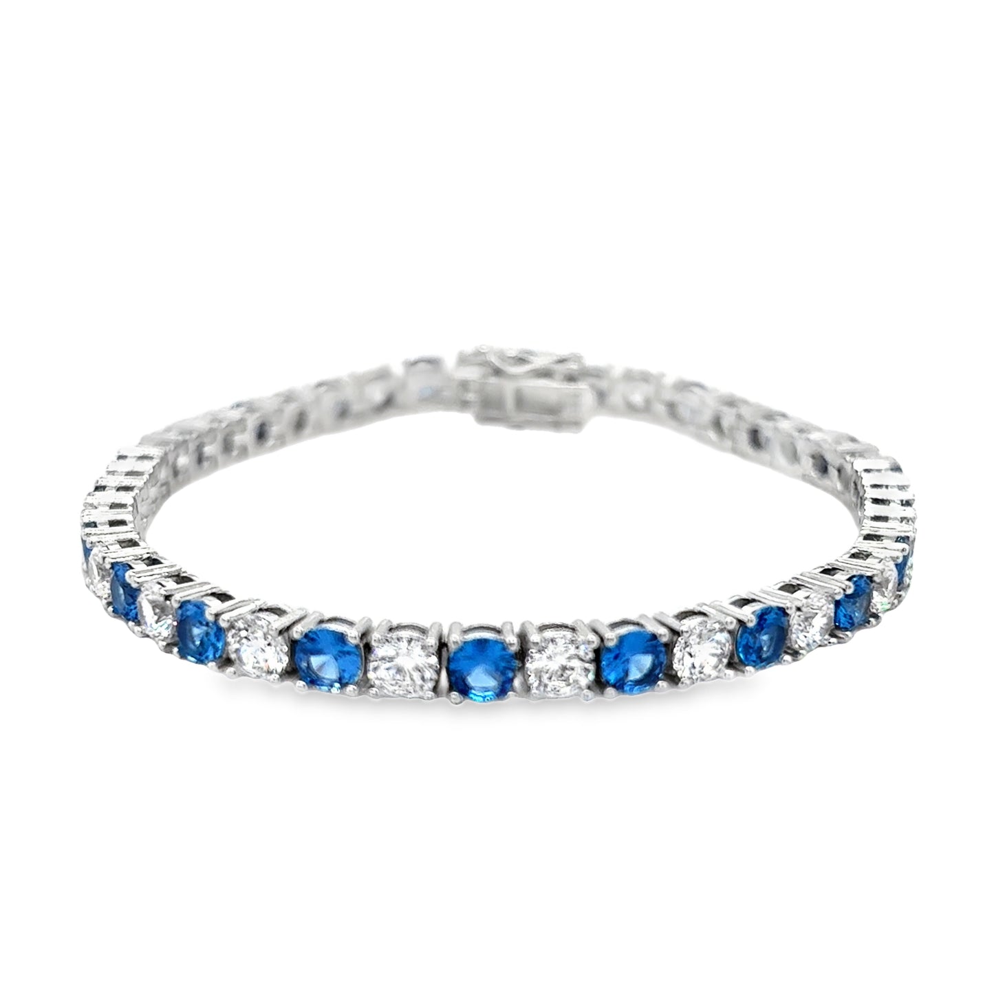 Sterling Silver 4mm CZ & Blue Tennis Bracelet