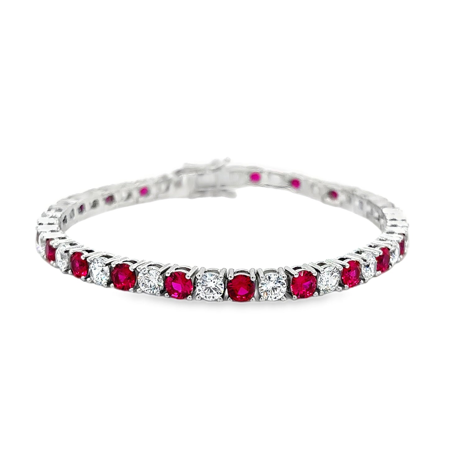 Sterling Silver 4mm CZ & Red Tennis Bracelet