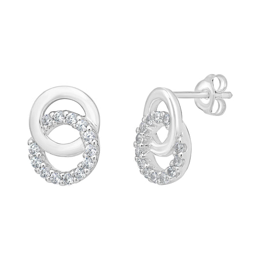 Sterling Silver CZ Double Circle Earrings