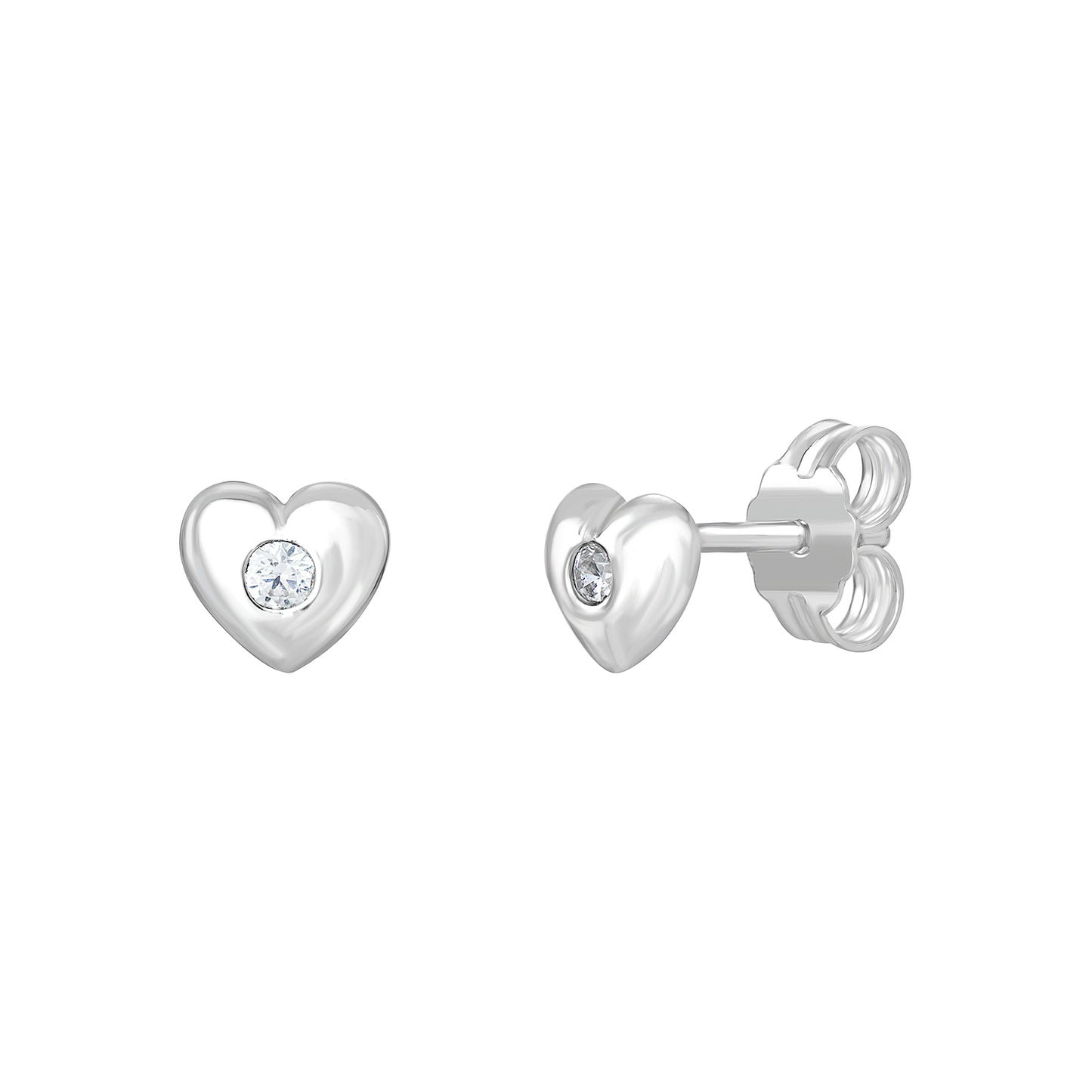 Sterling Silver Heart Stud Earrings With CZ Centre