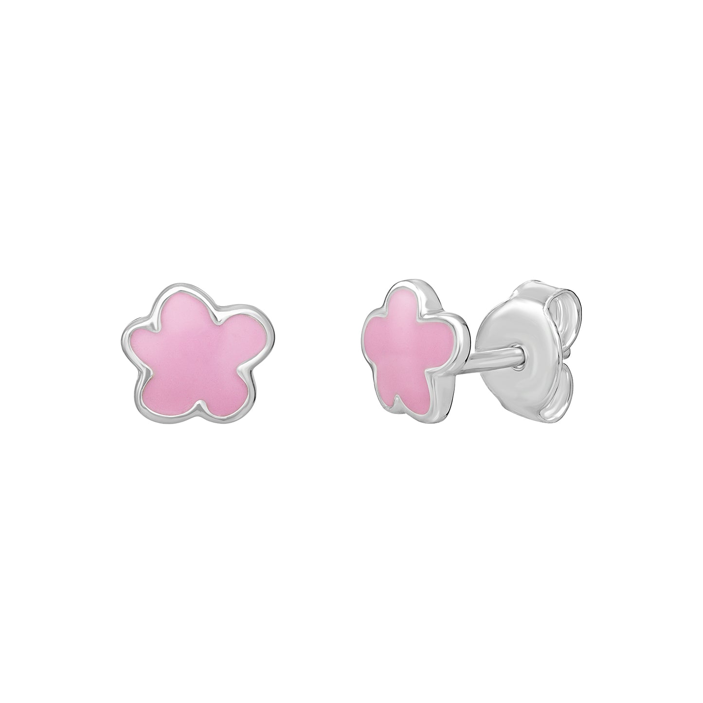 Sterling Silver Pink Enamel Flower Earrings