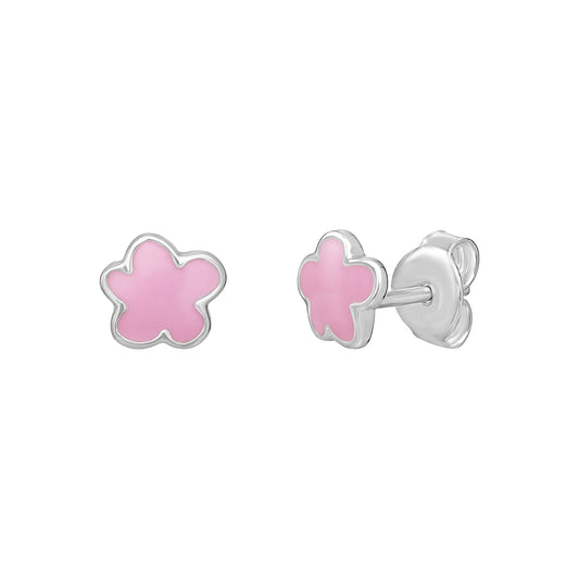 Sterling Silver Pink Enamel Flower Earrings
