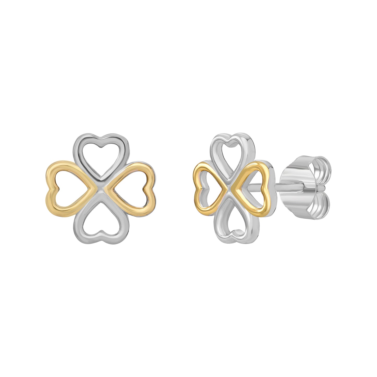 Sterling Silver & Gold Plated Heart Clover Earrings