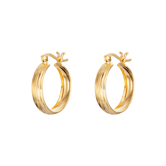 Sterling Silver Gold Plated 20mm Textured Hoop Earrings