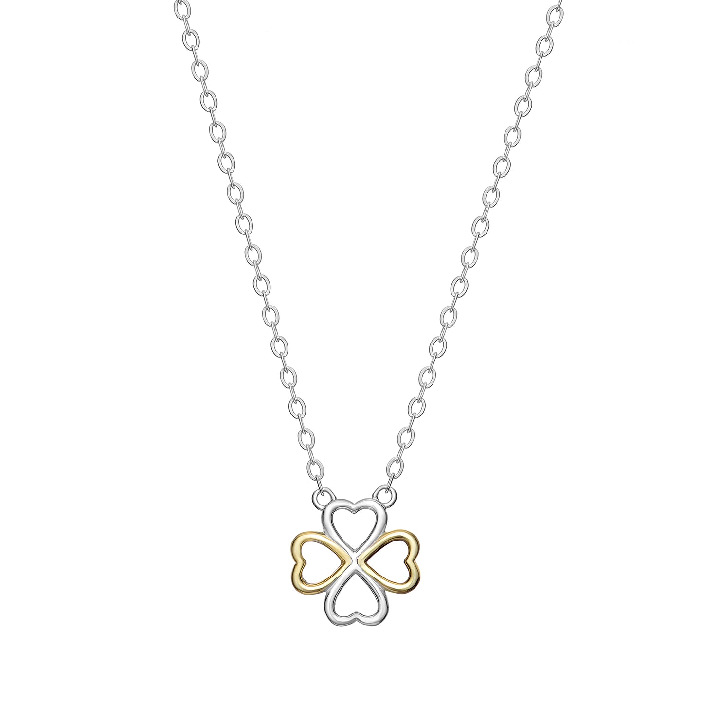 Sterling Silver & Gold Plated Heart Clover Necklet