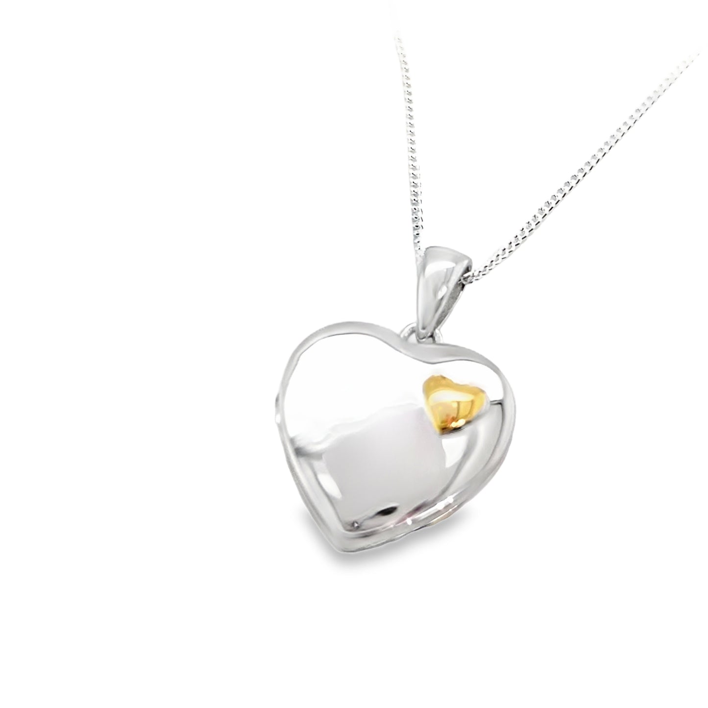 Sterling Silver Polished Heart Locket With Gold Plated Corner Heart