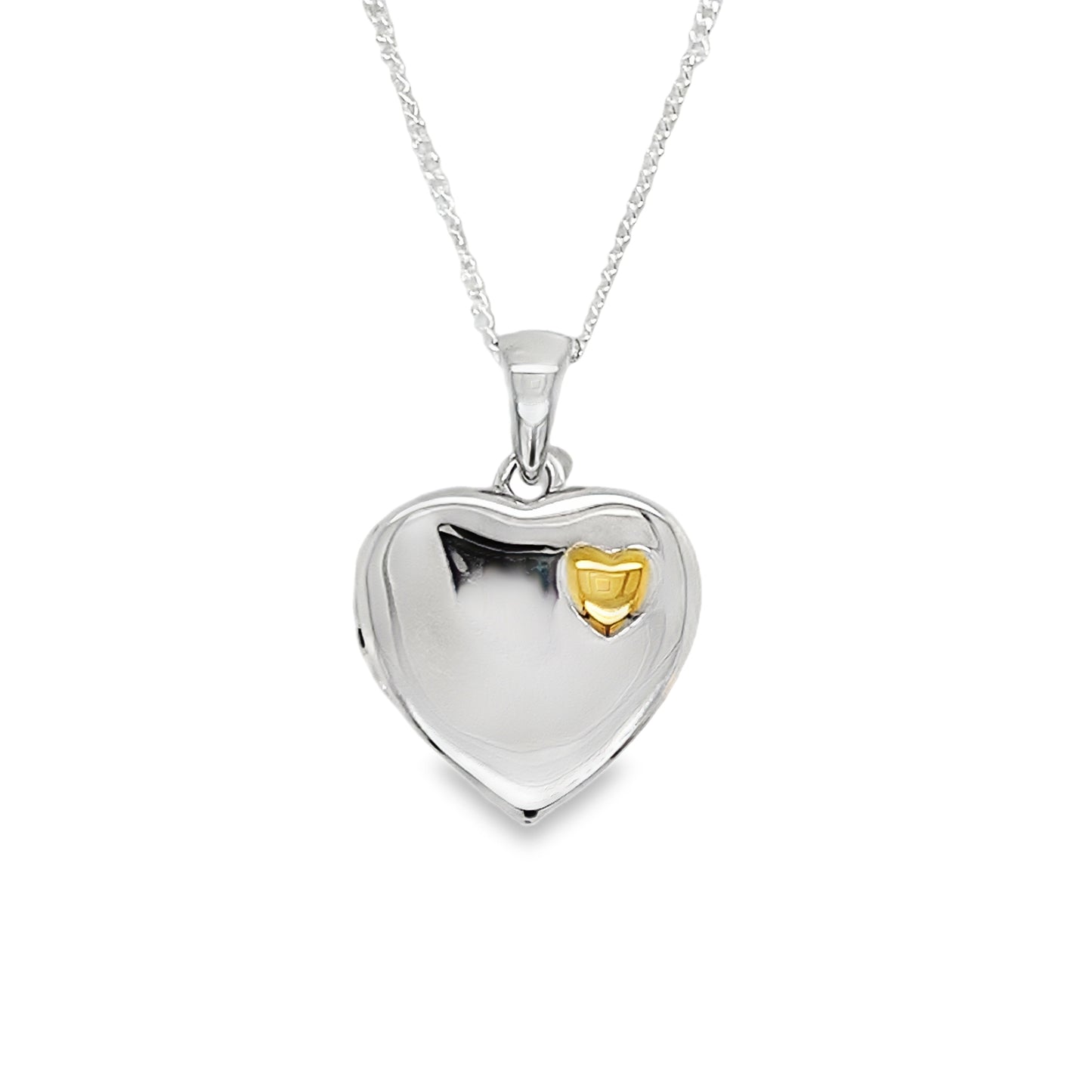 Sterling Silver Polished Heart Locket With Gold Plated Corner Heart