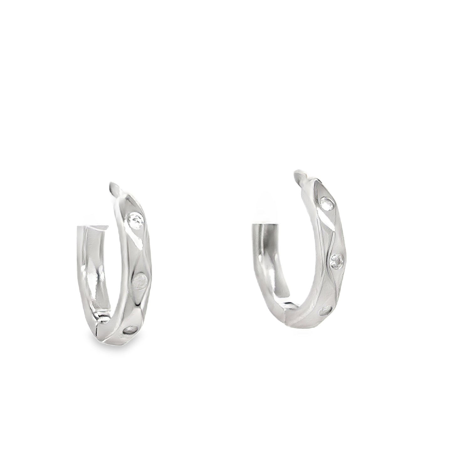 Sterling Silver 19mm CZ Diamond Cut Hoop Earrings