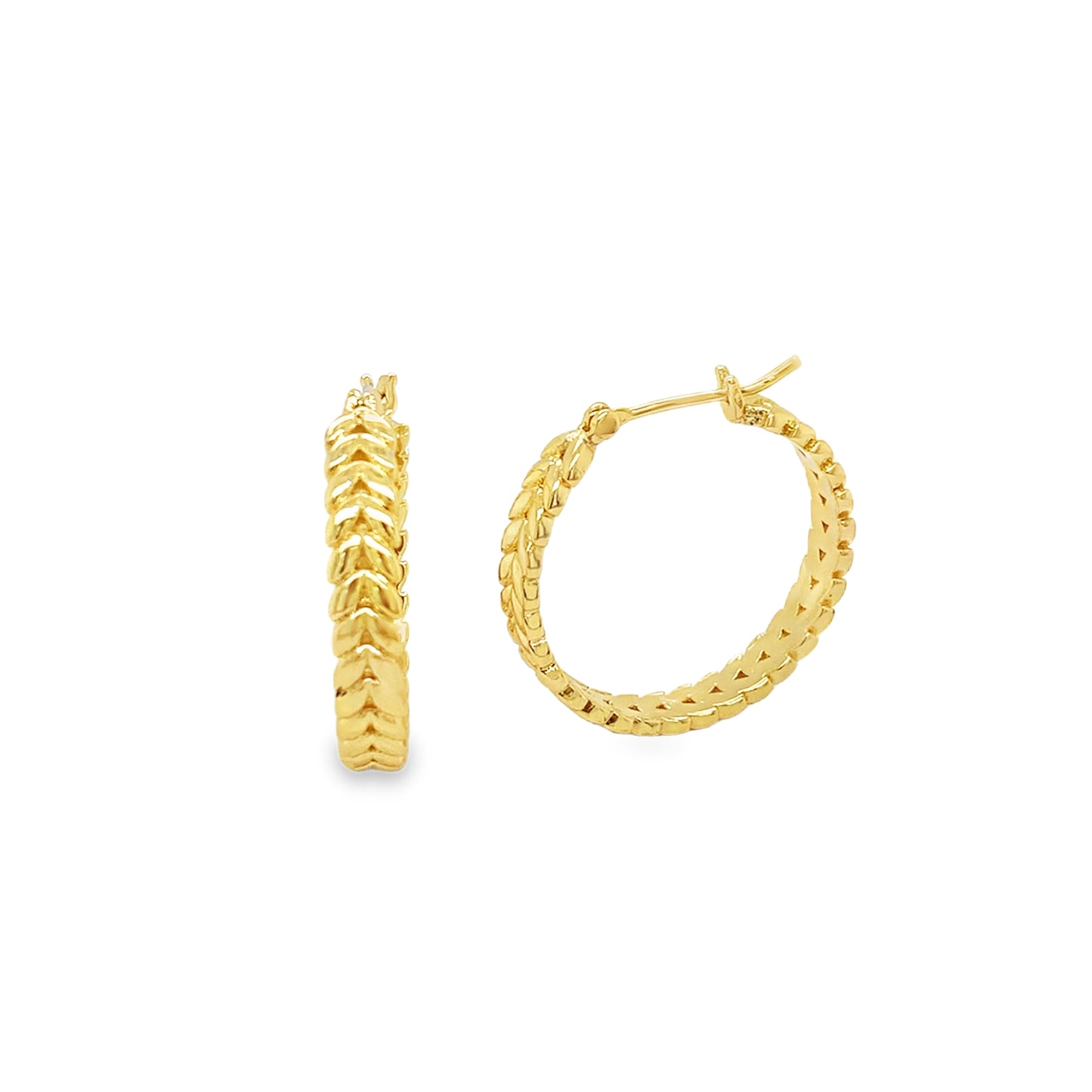 Sterling Silver Gold Plated Leaf Hoop Earrings