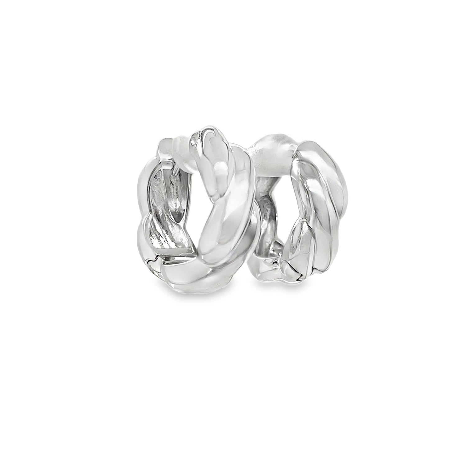 Sterling Silver 23mm Plaited Huggie Earrings