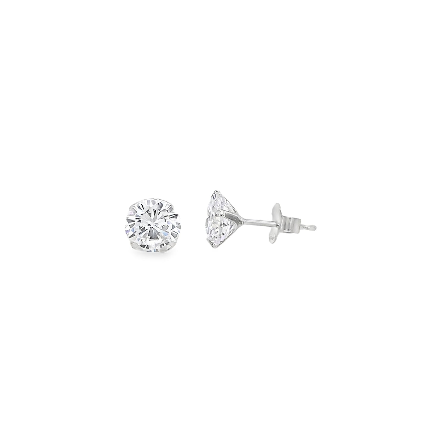 Sterling Silver 8mm CZ Round 4 Claw Stud Earrings
