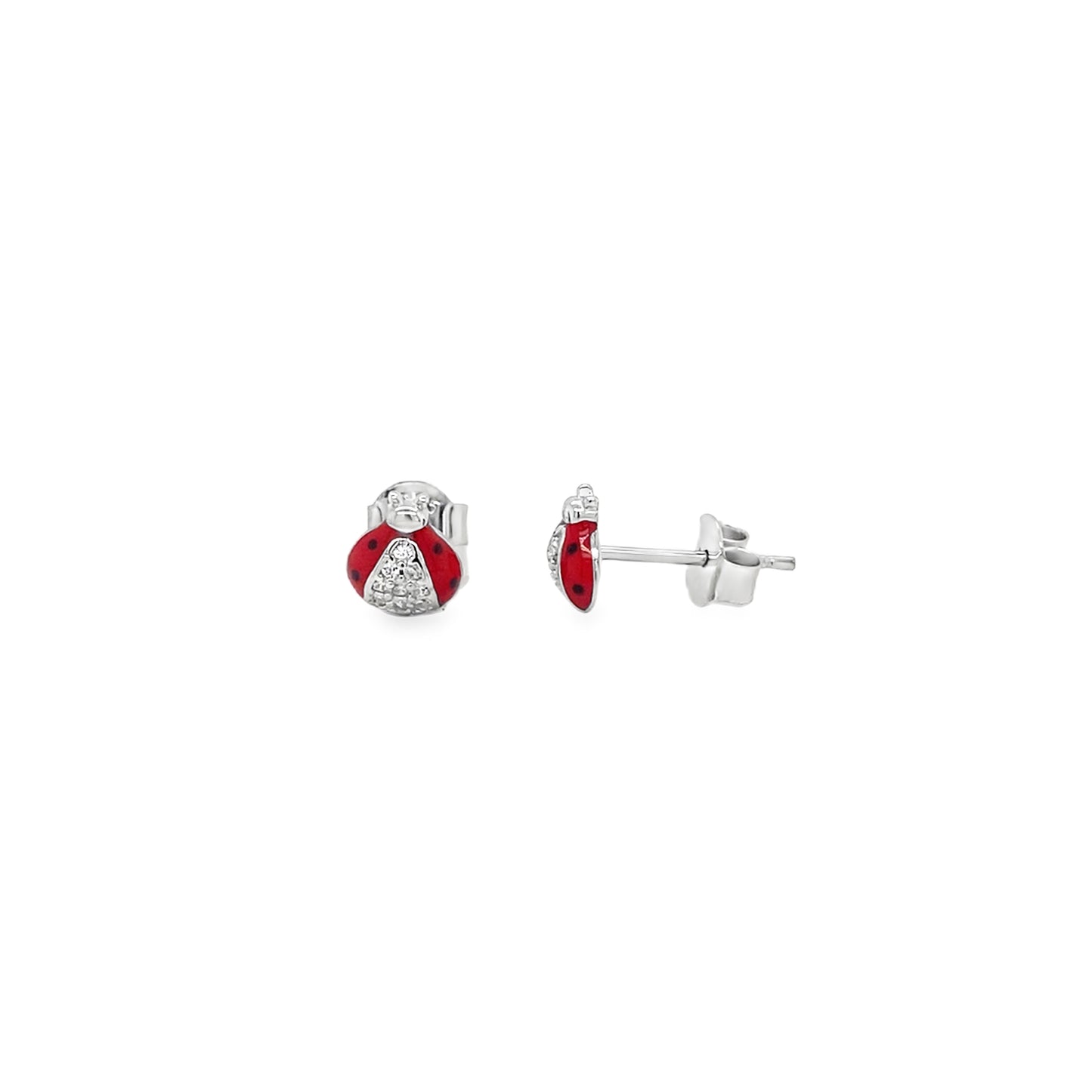 Sterling Silver Red Enamel Ladybird Earrings