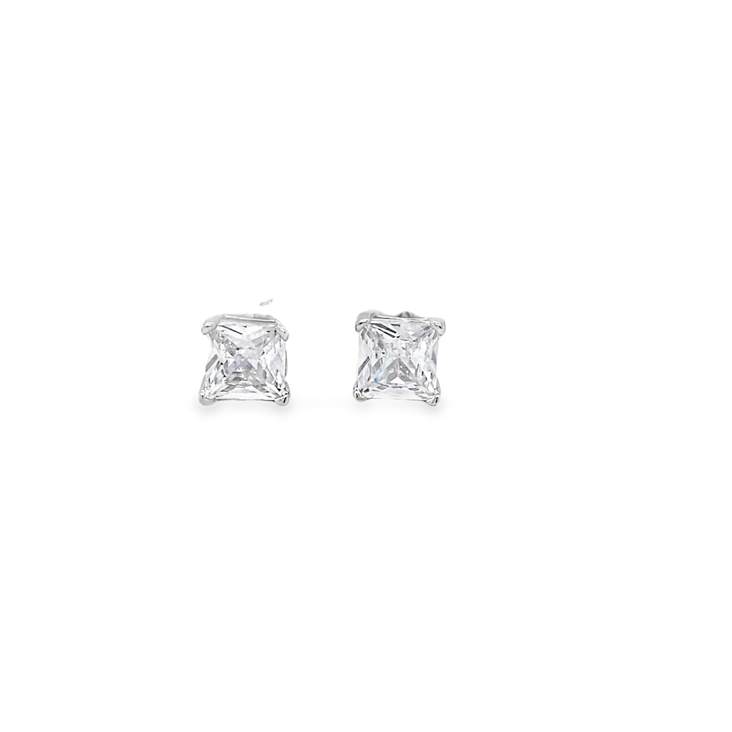 Sterling Silver 6mm CZ Square 4 Claw Square Earrings