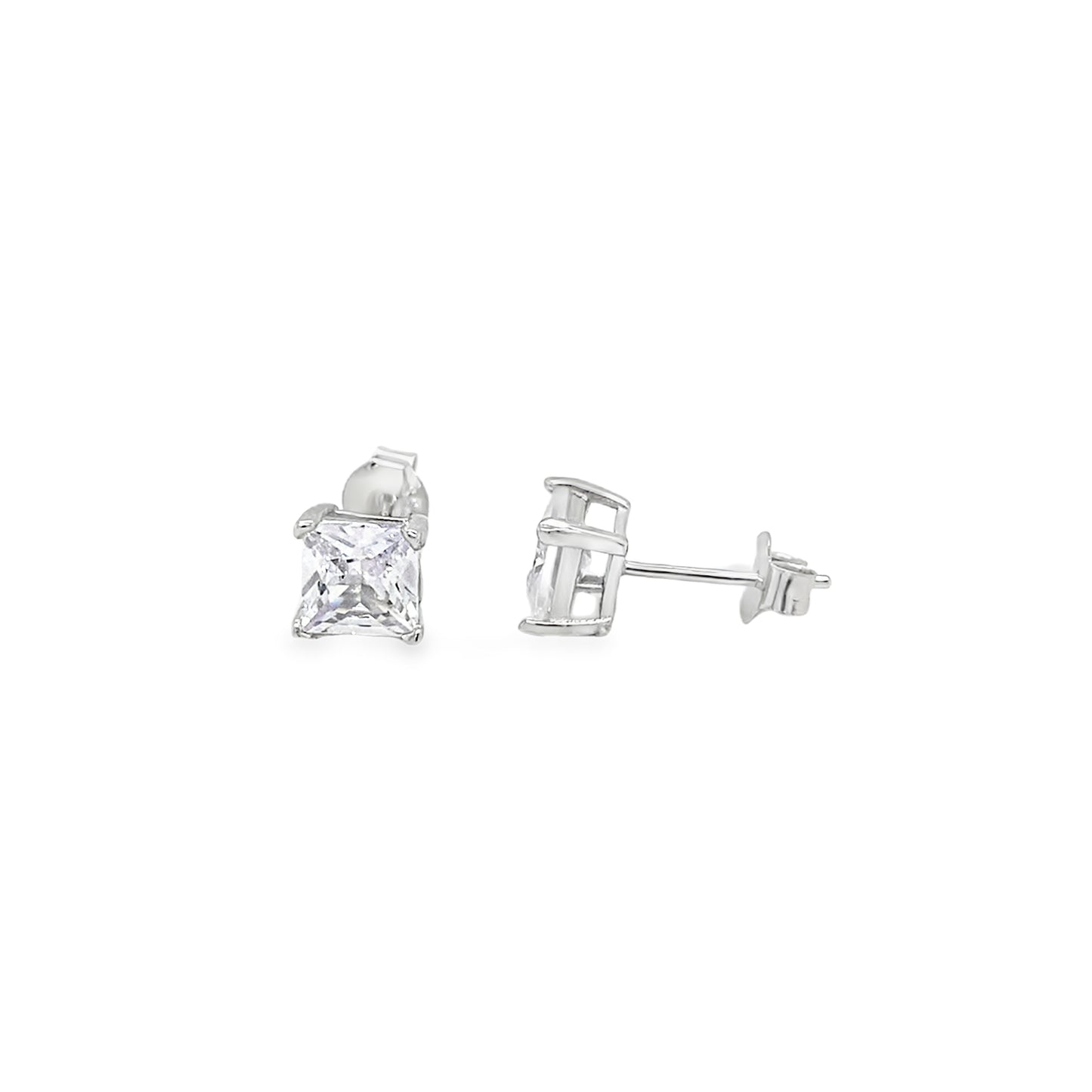 Sterling Silver 6mm CZ Square 4 Claw Square Earrings