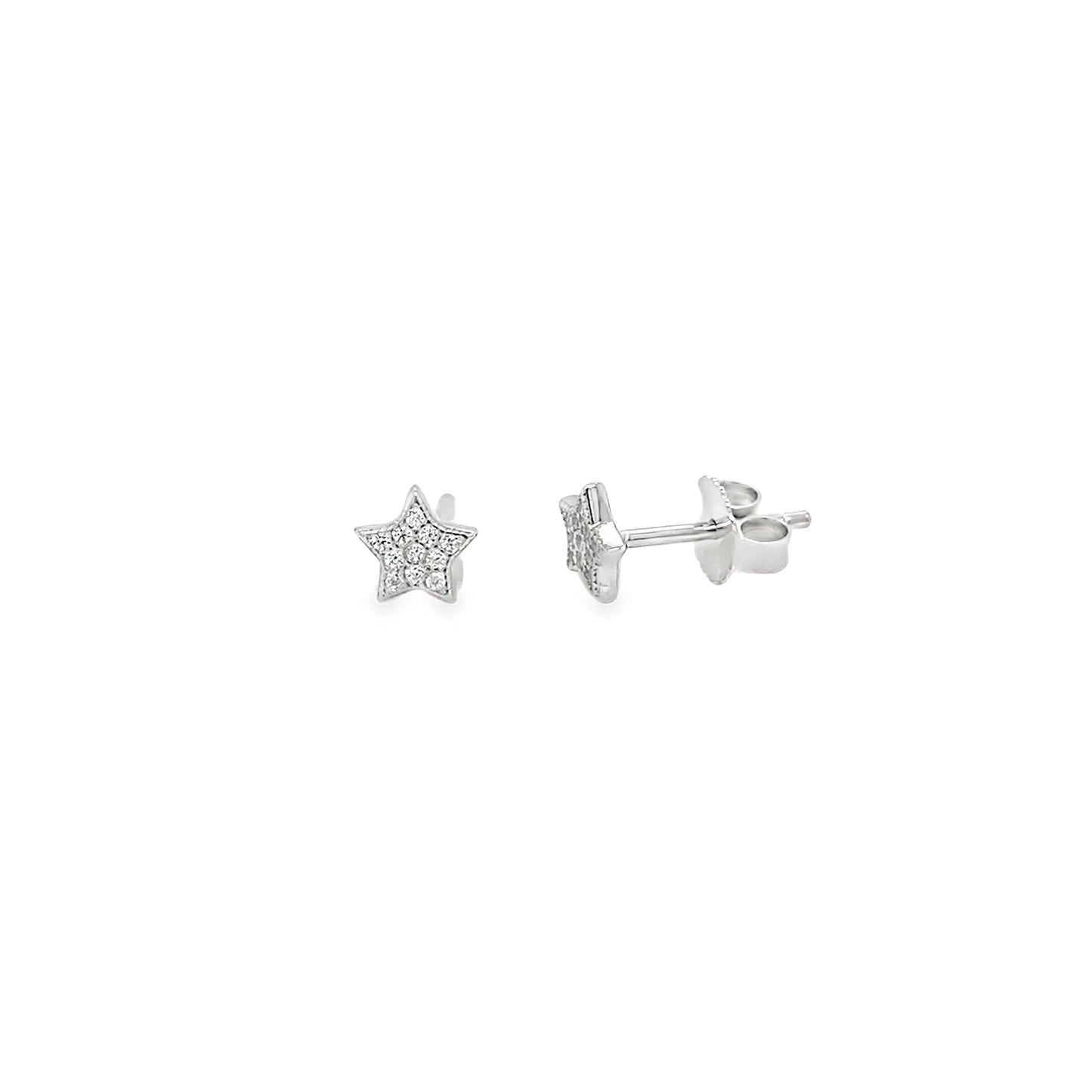 Sterling Silver CZ Pave Star Stud Earrings