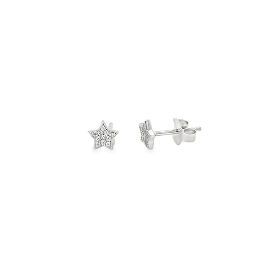 Sterling Silver CZ Pave Star Stud Earrings