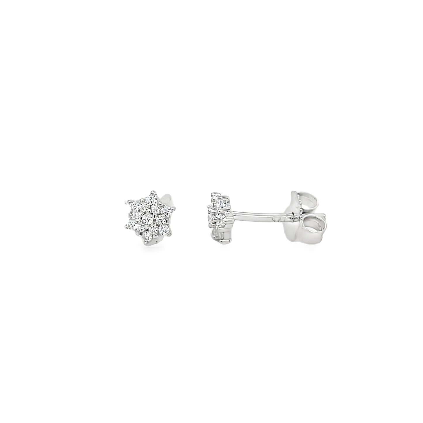 Sterling Silver CZ Flower Cluster Stud Earrings