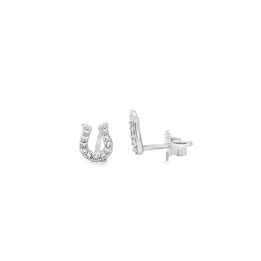 Sterling Silver CZ Horseshoe Stud Earrings