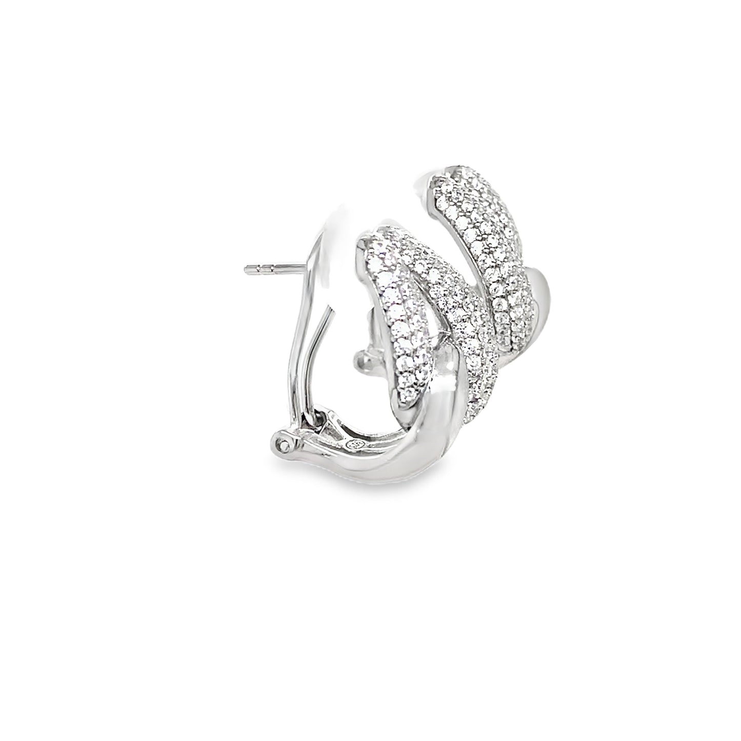 Sterling Silver CZ & Polished Double Loop 1/2 Hoop Earring