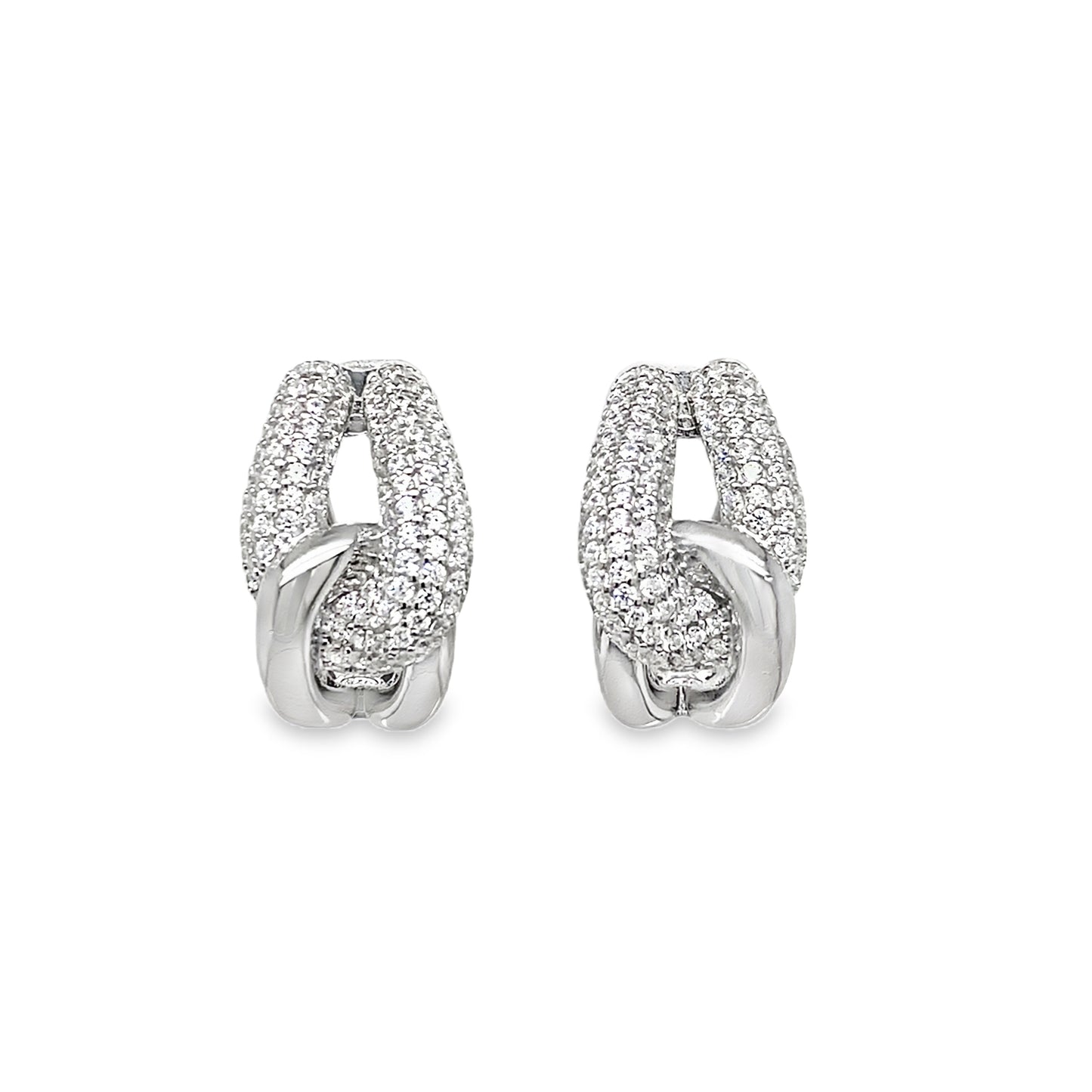 Sterling Silver CZ & Polished Double Loop 1/2 Hoop Earring