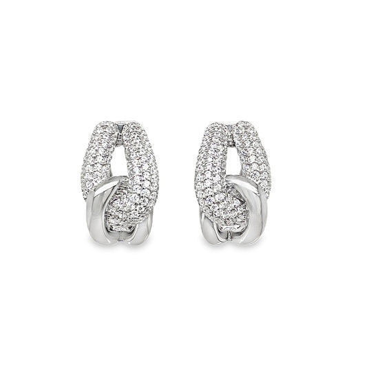 Sterling Silver CZ & Polished Double Loop 1/2 Hoop Earring