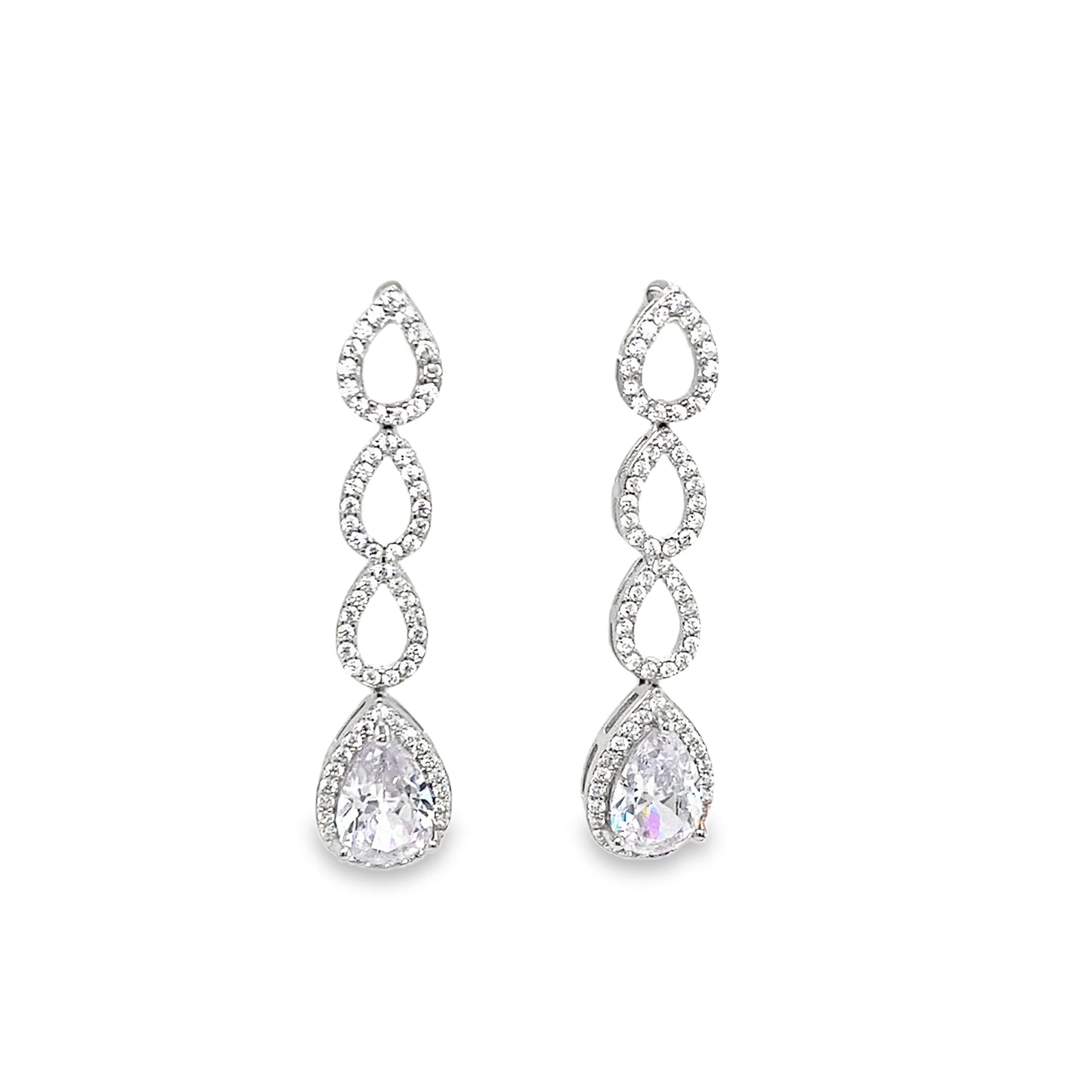 Sterling Silver CZ Open Pear Drop Earrings With Halo