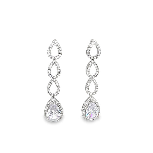 Sterling Silver CZ Open Pear Drop Earrings With Halo