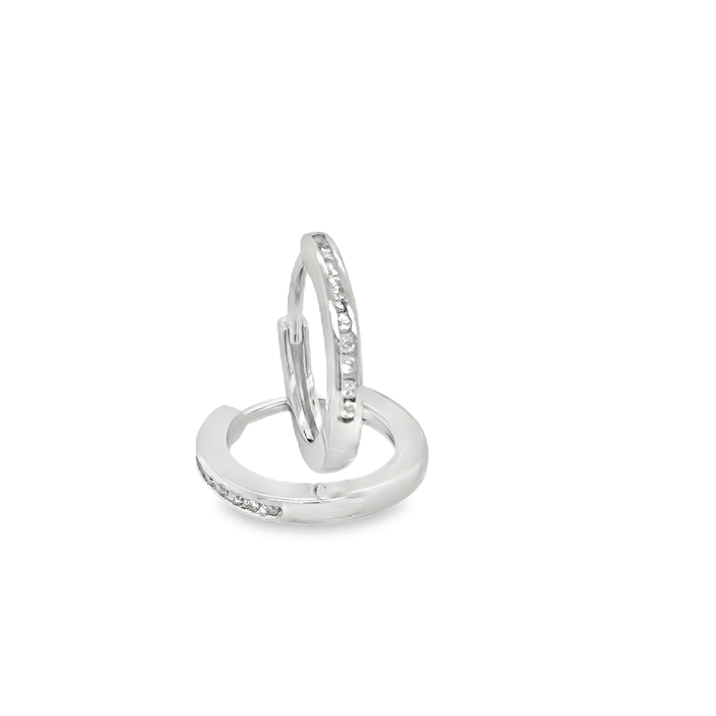 Sterling Silver 14mm CZ Channel Set Hoop Earrings