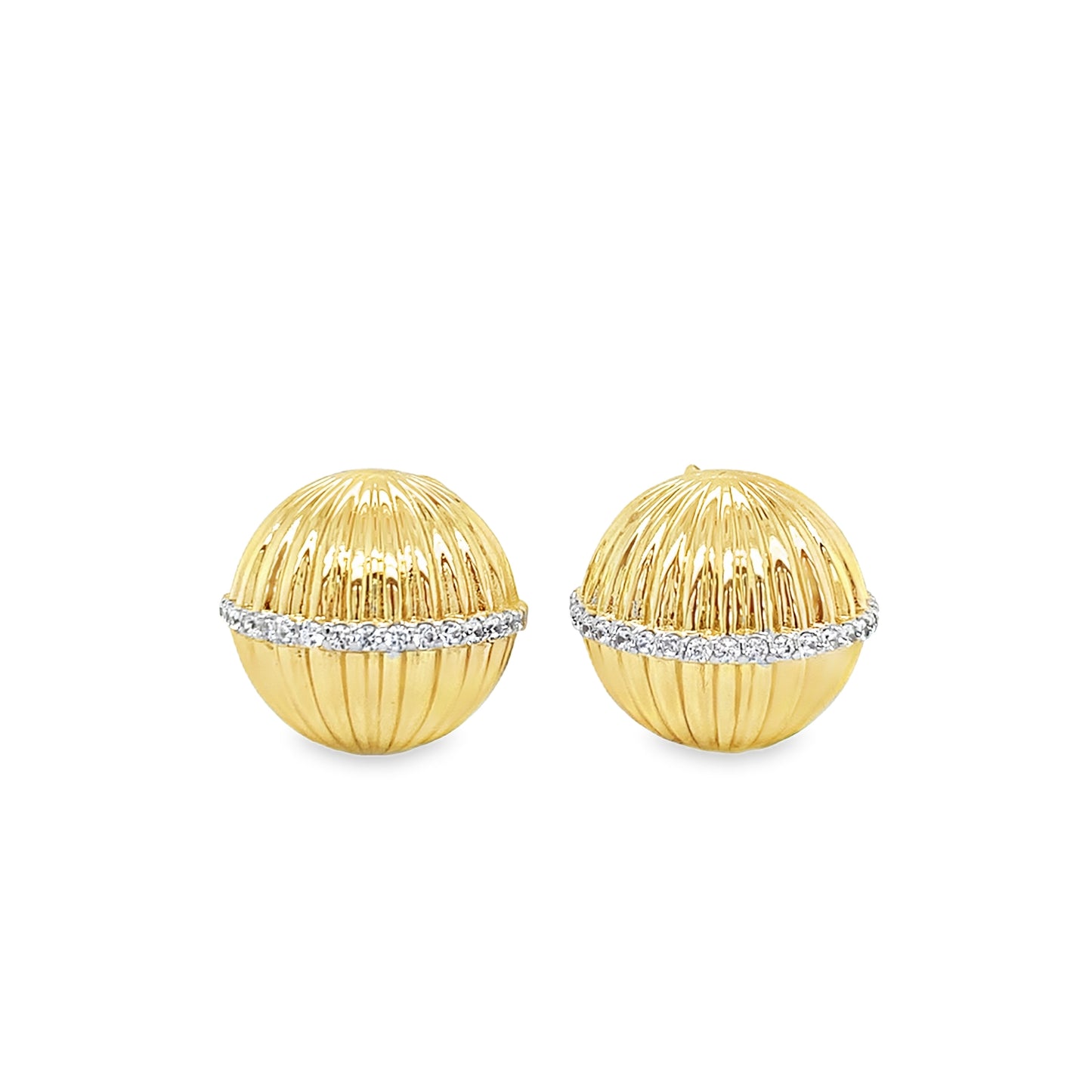 Sterling Silver Gold Plated Lined Circle Earrings With CZ Trim
