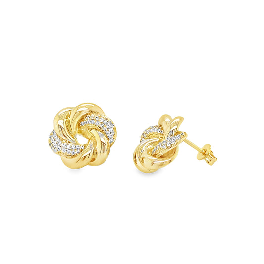 Sterling Silver Gold Plated CZ Knot Stud Earrings