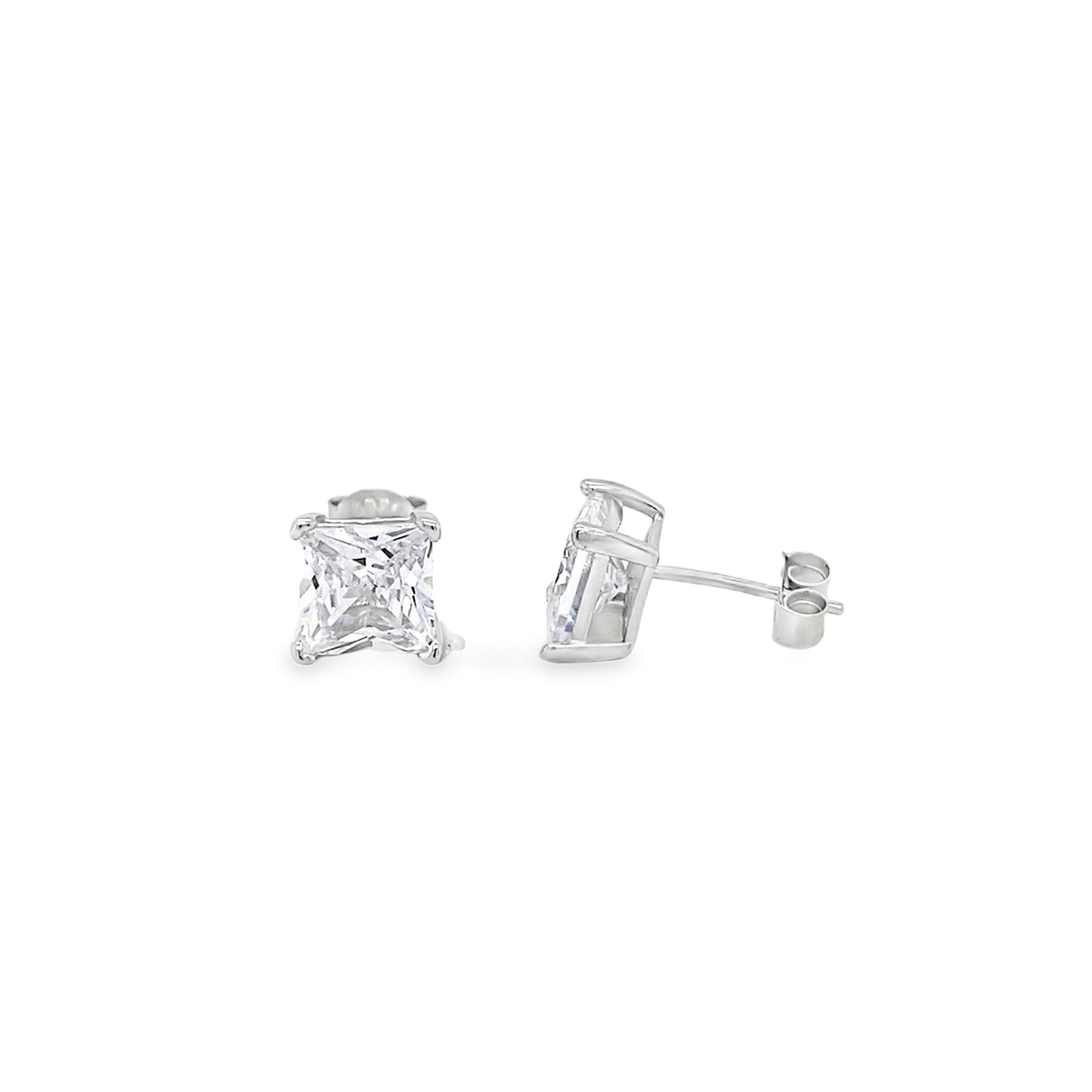Sterling Silver 7mm CZ Square 4 Claw Square Earrings