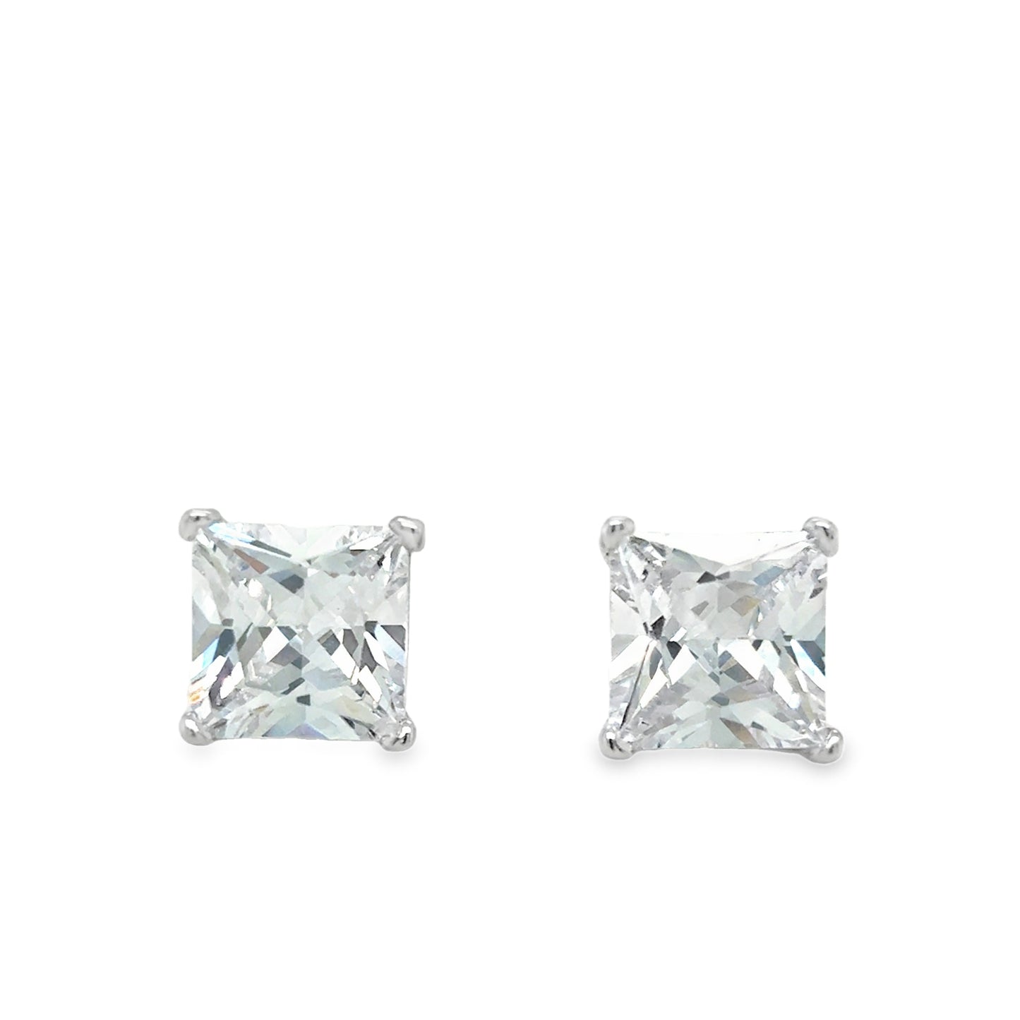 Sterling Silver 8mm CZ Square 4 Claw Square Earrings
