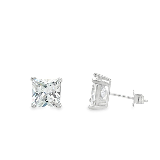 Sterling Silver 8mm CZ Square 4 Claw Square Earrings