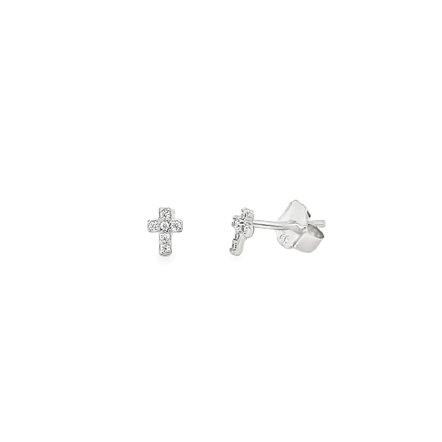 Sterling Silver CZ Cross Earrings