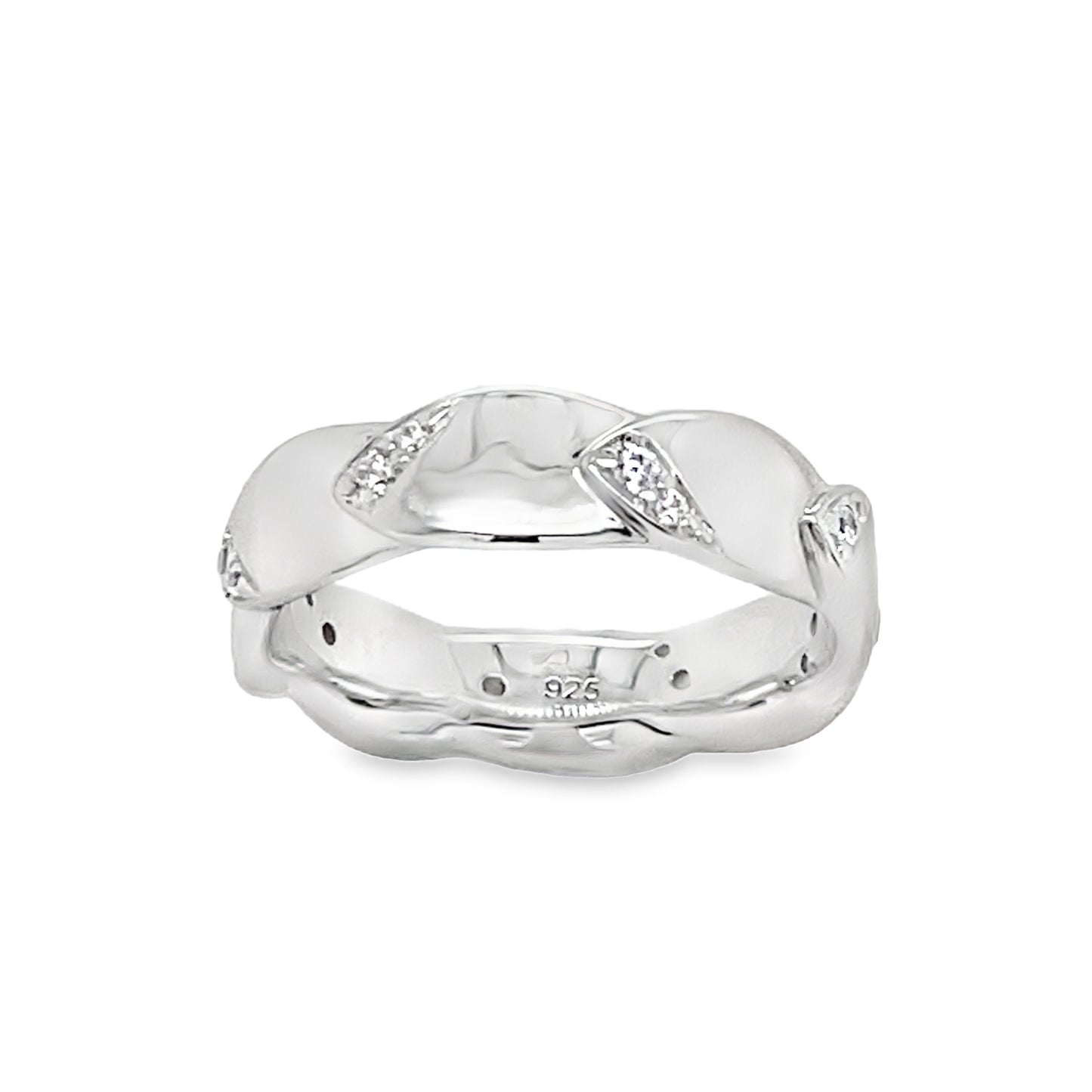 Sterling Silver CZ Leaf Ring