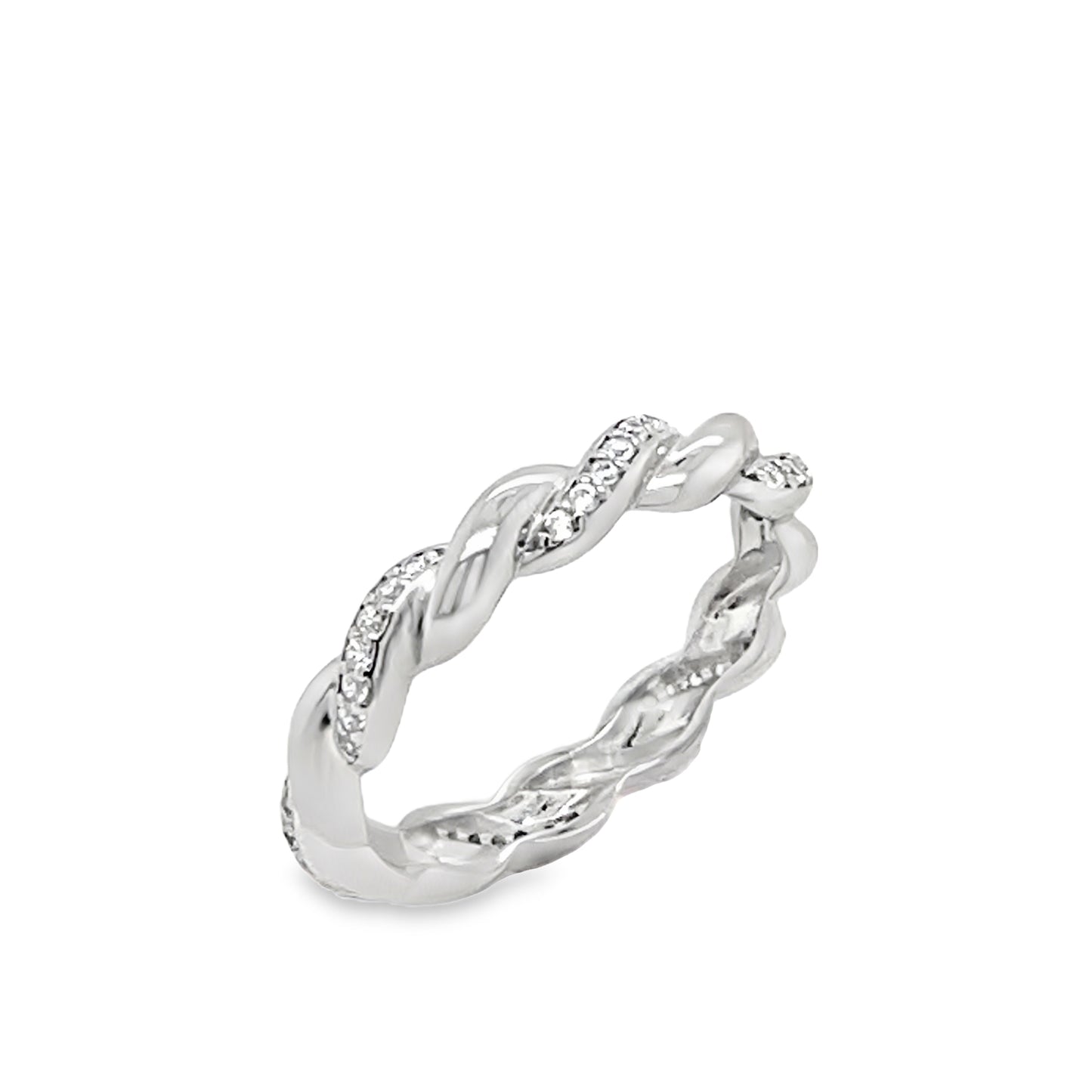 Sterling Silver CZ and Polished Twist Ring