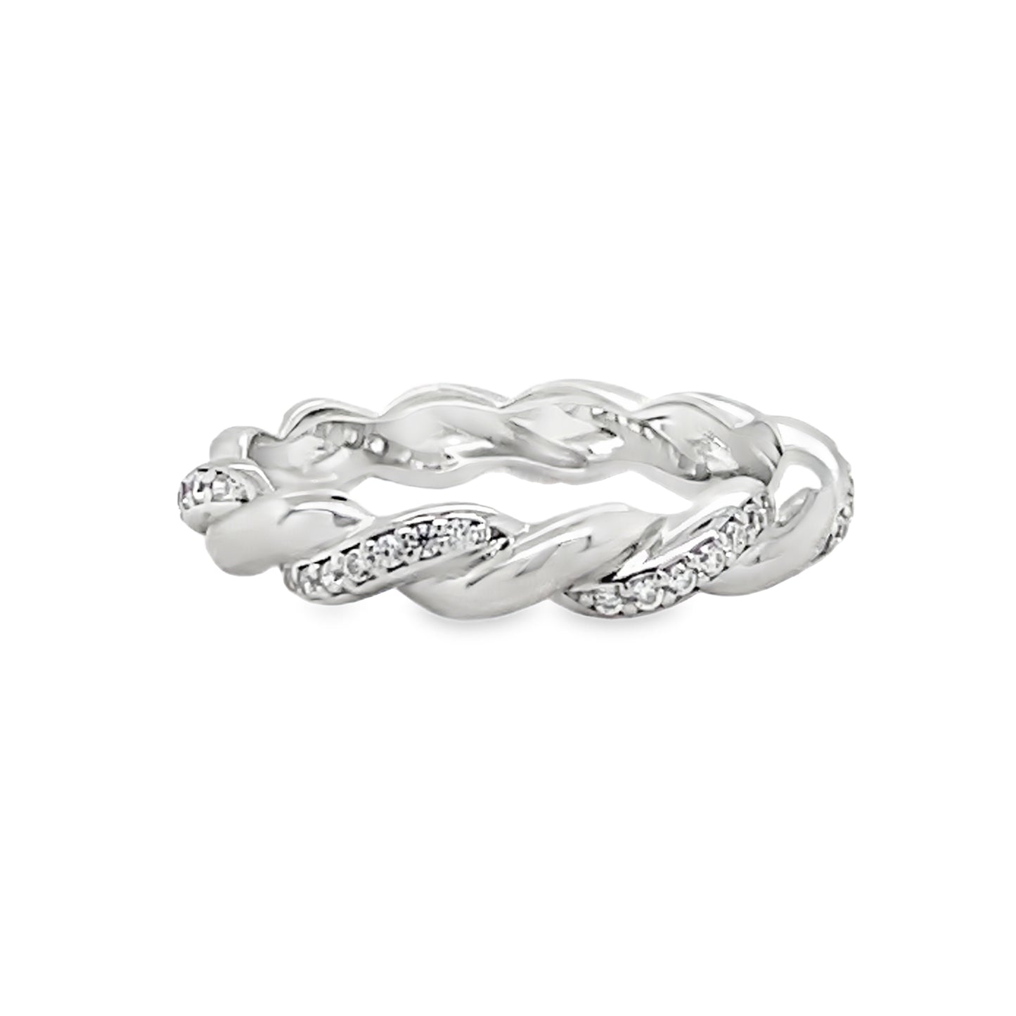 Sterling Silver CZ and Polished Twist Ring