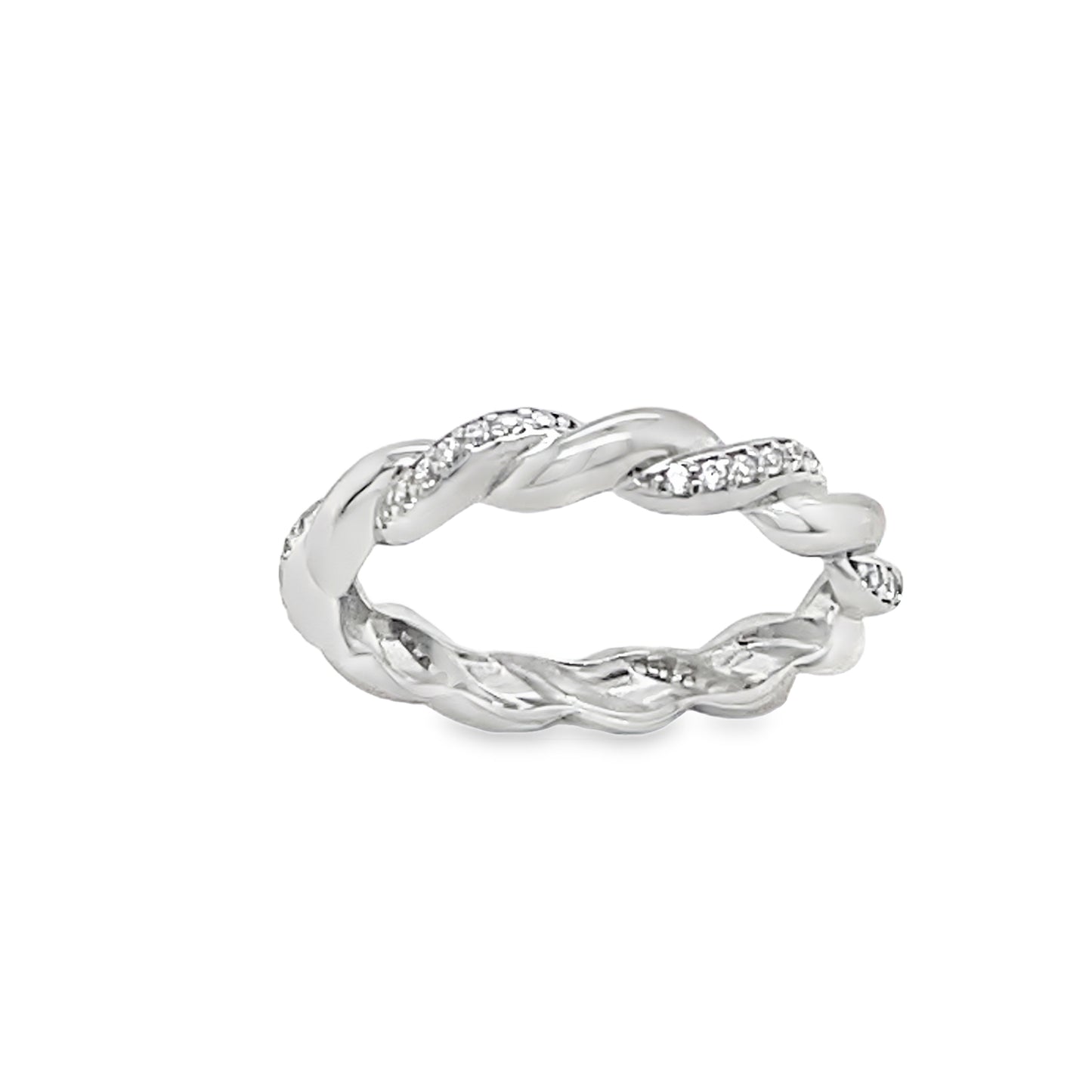 Sterling Silver CZ and Polished Twist Ring