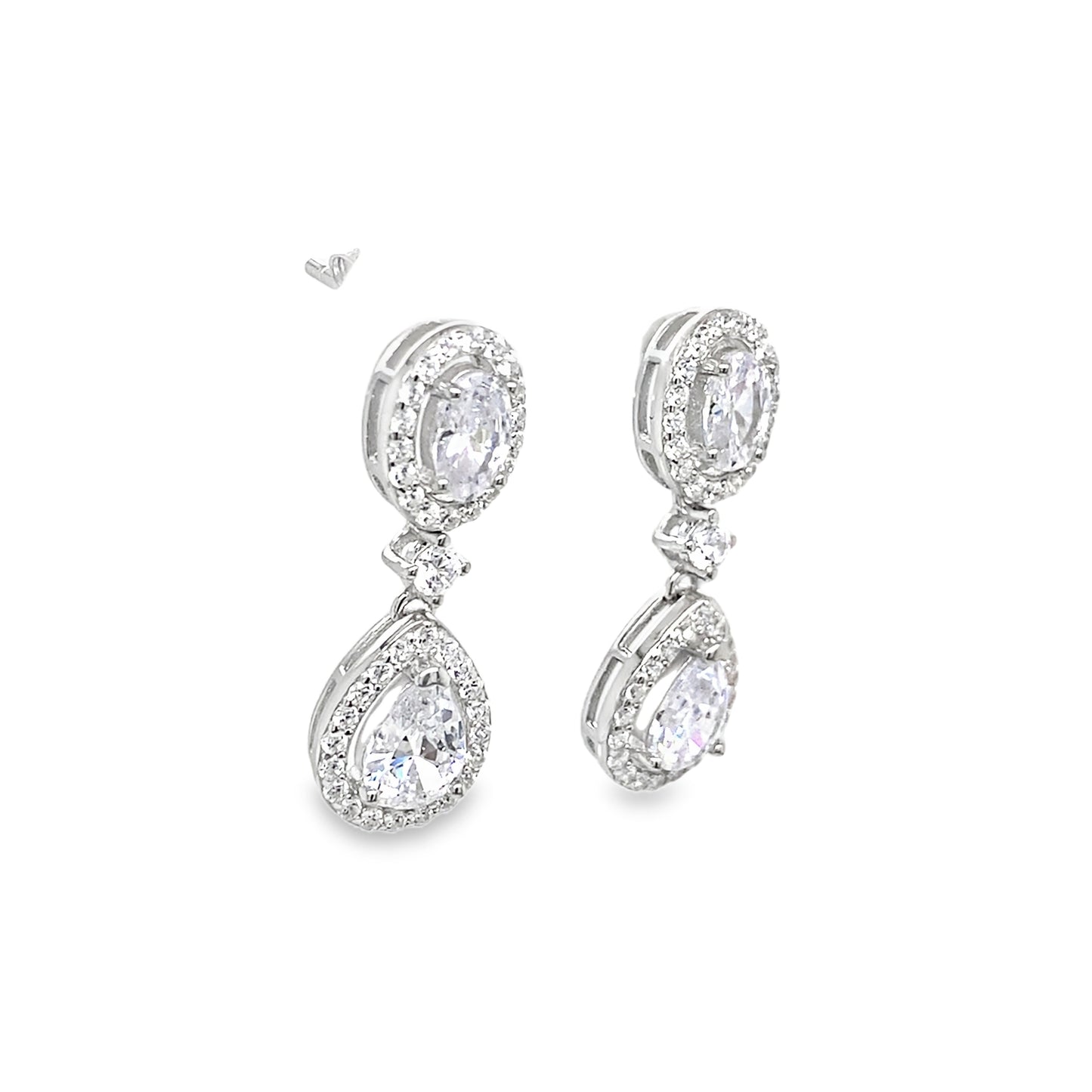 Sterling Silver Oval & Pear Halo Drop Earrings
