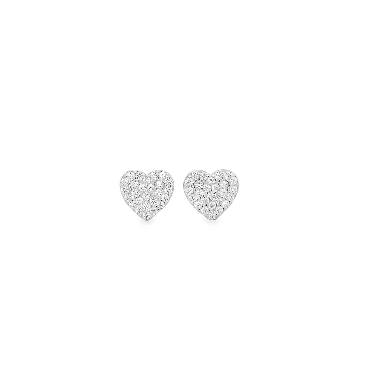 Sterling Silver CZ Pave Heart Stud Earrings