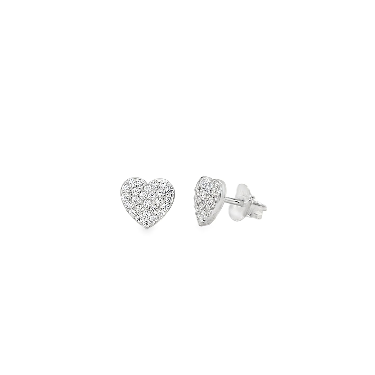 Sterling Silver CZ Pave Heart Stud Earrings