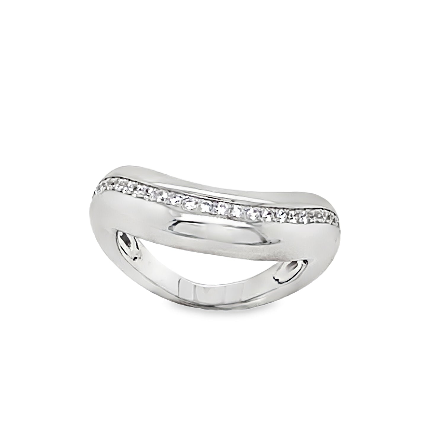 Sterling Silver Thick Wave Ring with CZ Line