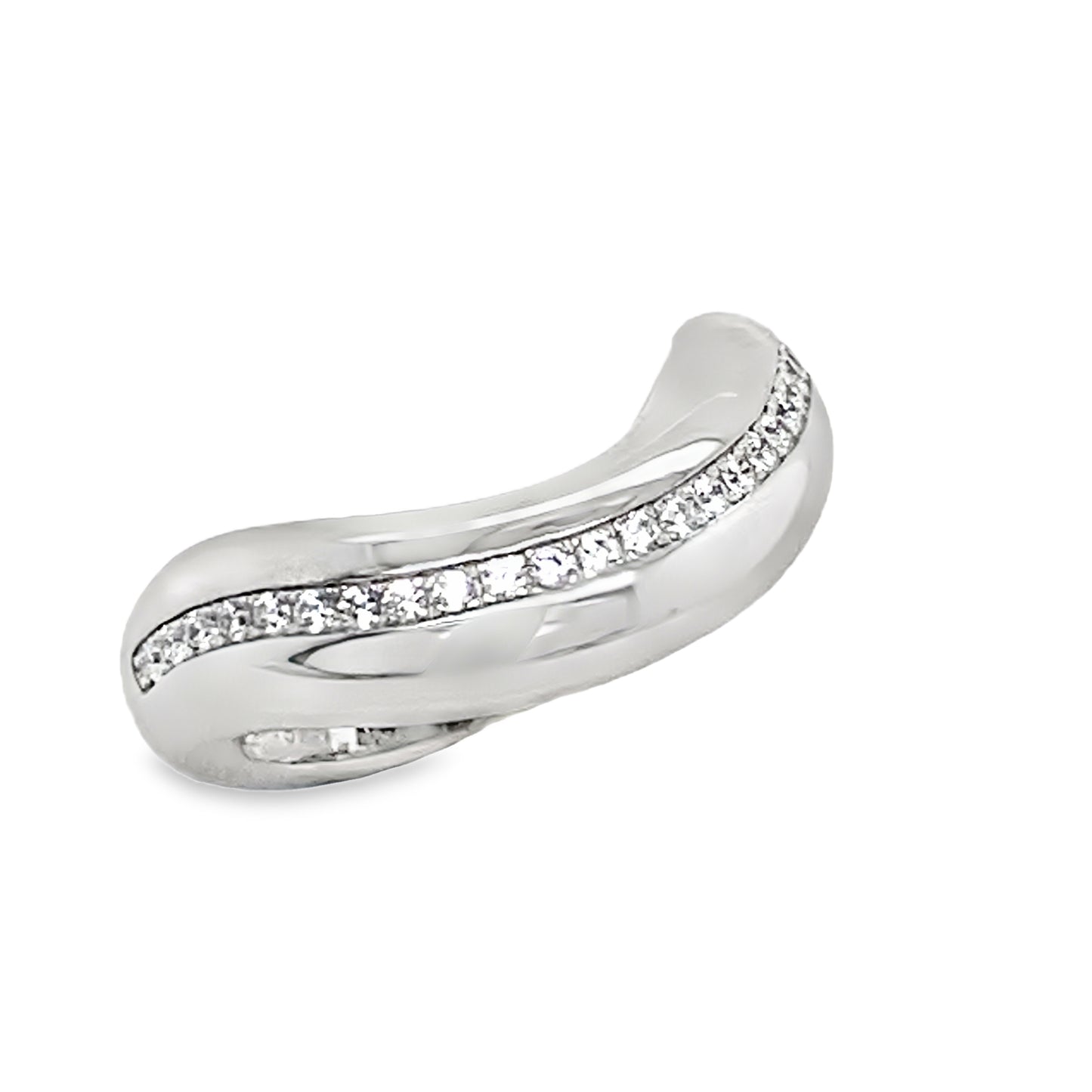 Sterling Silver Thick Wave Ring with CZ Line