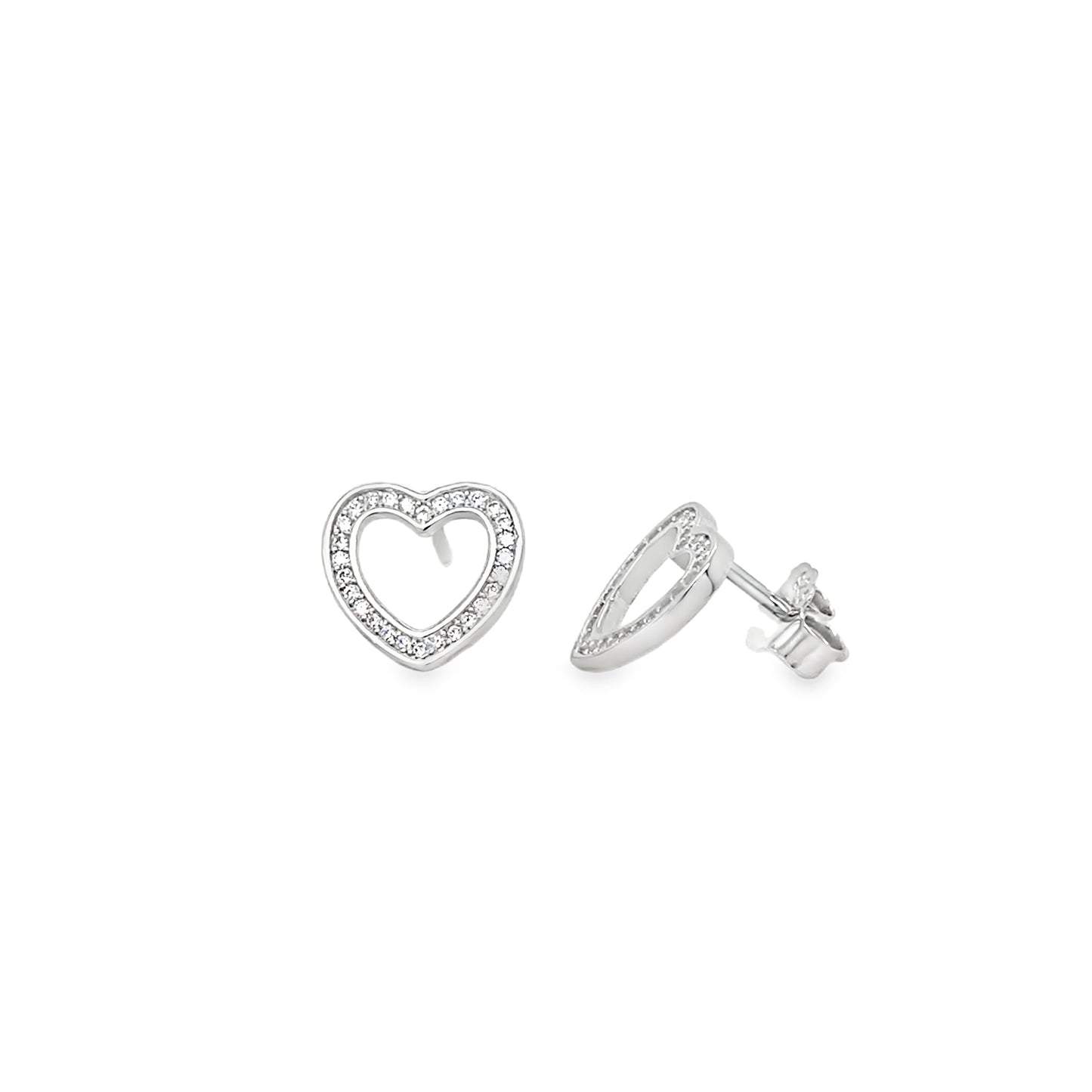 Sterling Silver CZ Open Heart Stud Earrings