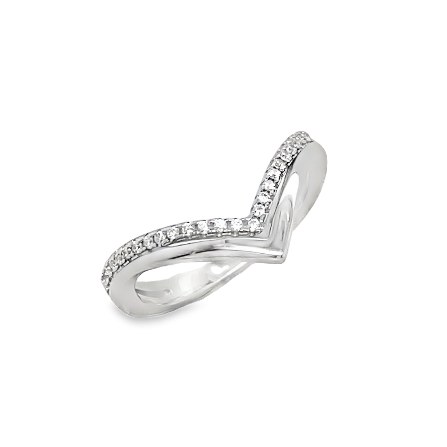 Sterling Silver CZ and Polished Wishbone Ring
