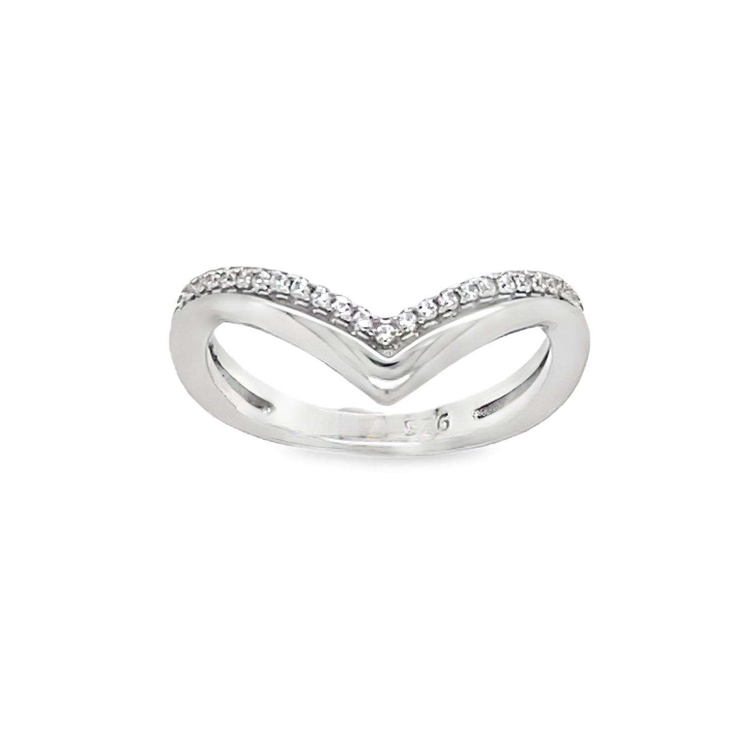 Sterling Silver CZ and Polished Wishbone Ring