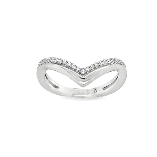 Sterling Silver CZ and Polished Wishbone Ring