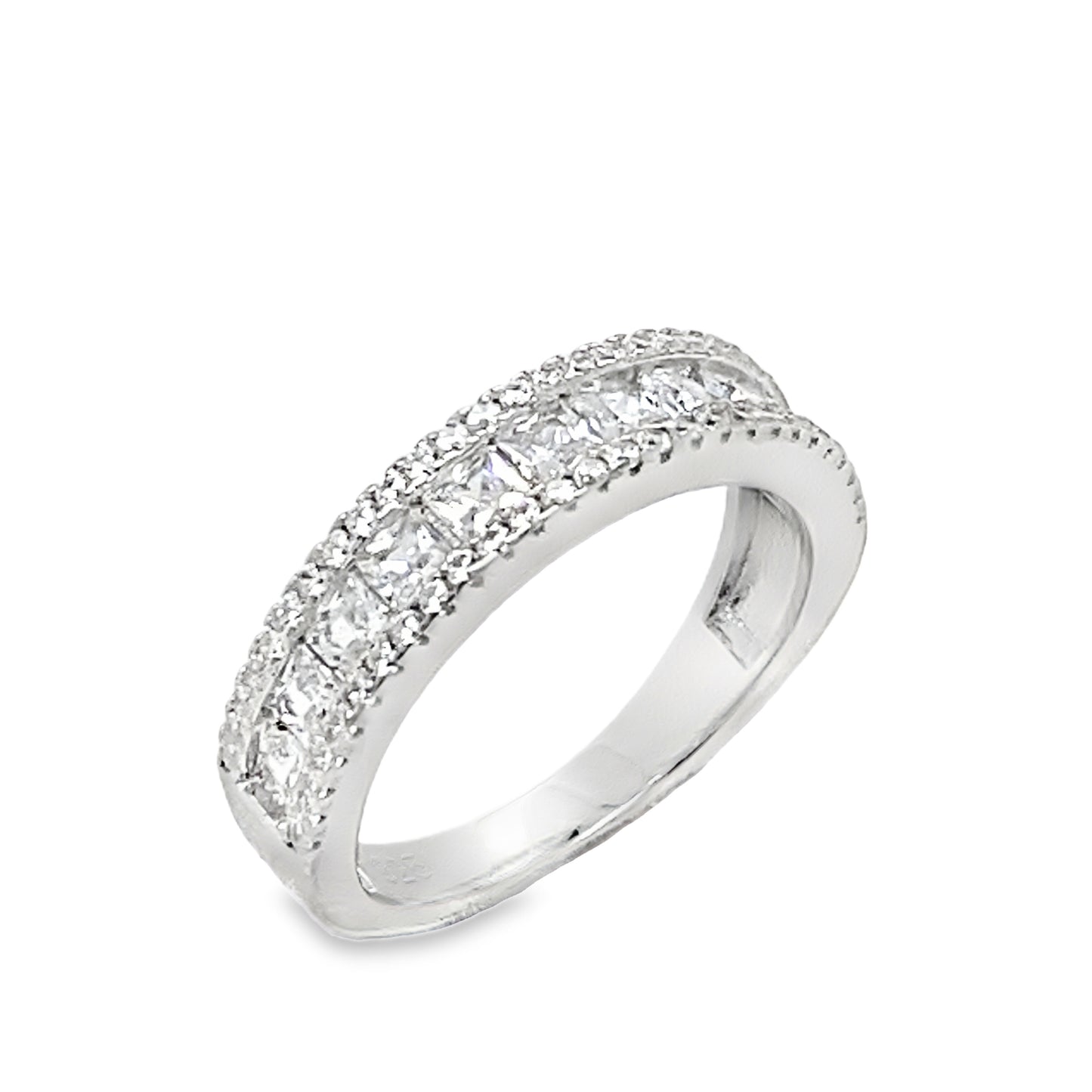 Sterling Silver Round and Princess Cut Double Row Eternity Ring