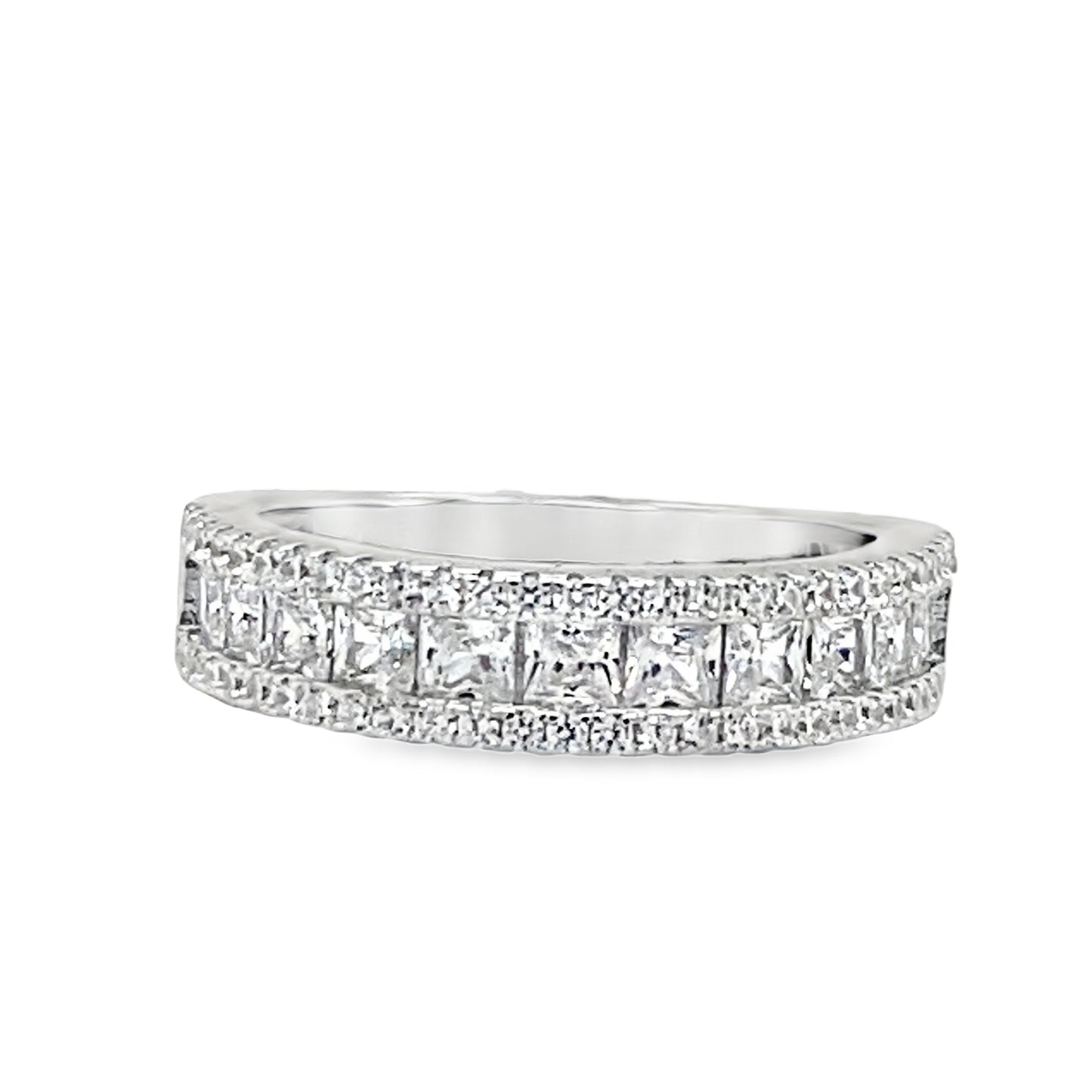 Sterling Silver Round and Princess Cut Double Row Eternity Ring